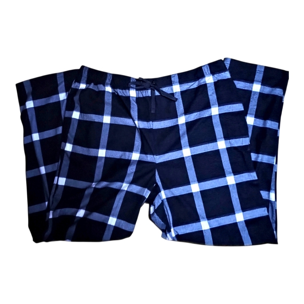 Pajamas Lounge Pants Comfy Soft With Pockets Men's Black & Blue Plaid Sz L